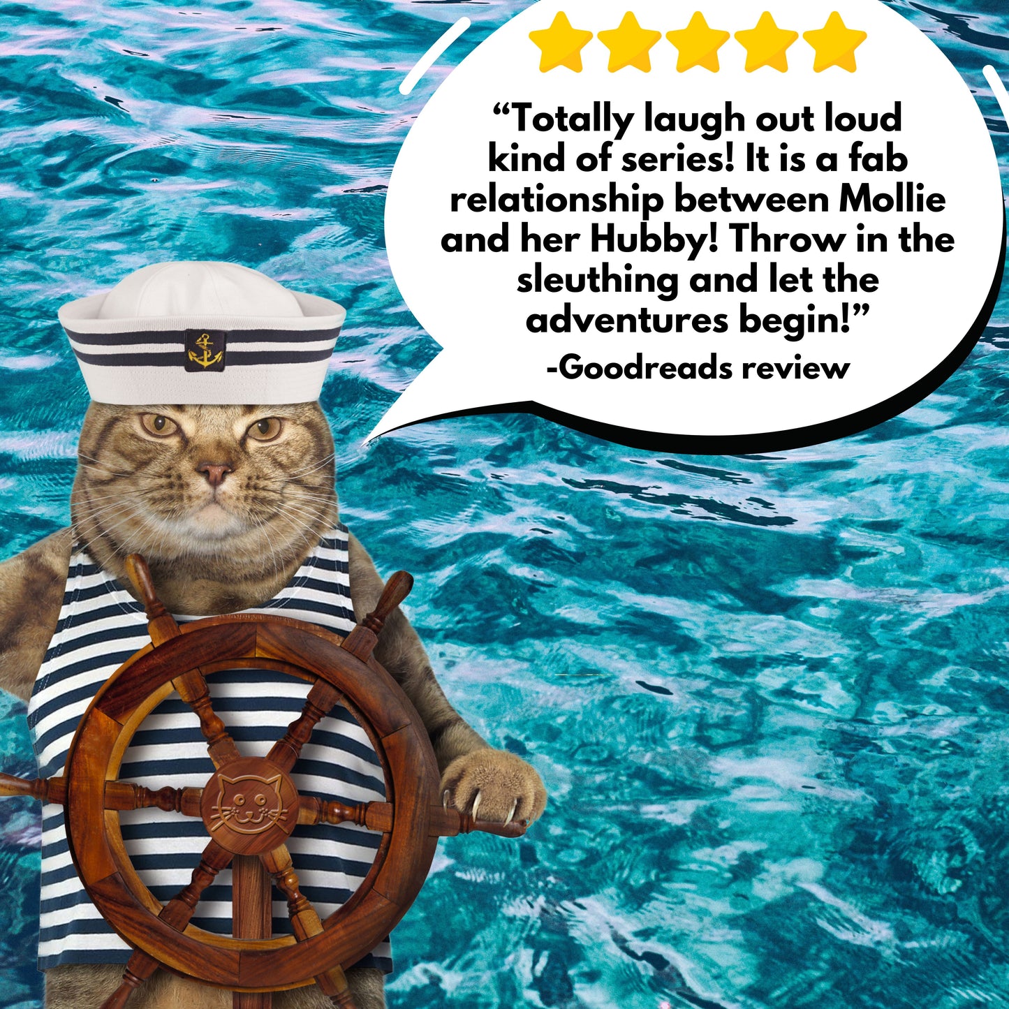 5 Star Review of the Mollie McGhie cozy mystery series with a funny nautical cat